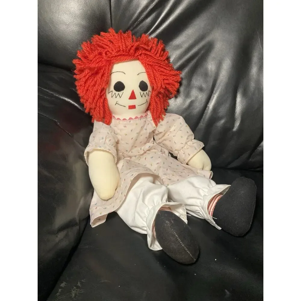 Vintage Handmade Cloth‎ Raggedy Ann Doll with Stitched Eyes Nose Mouth 19”